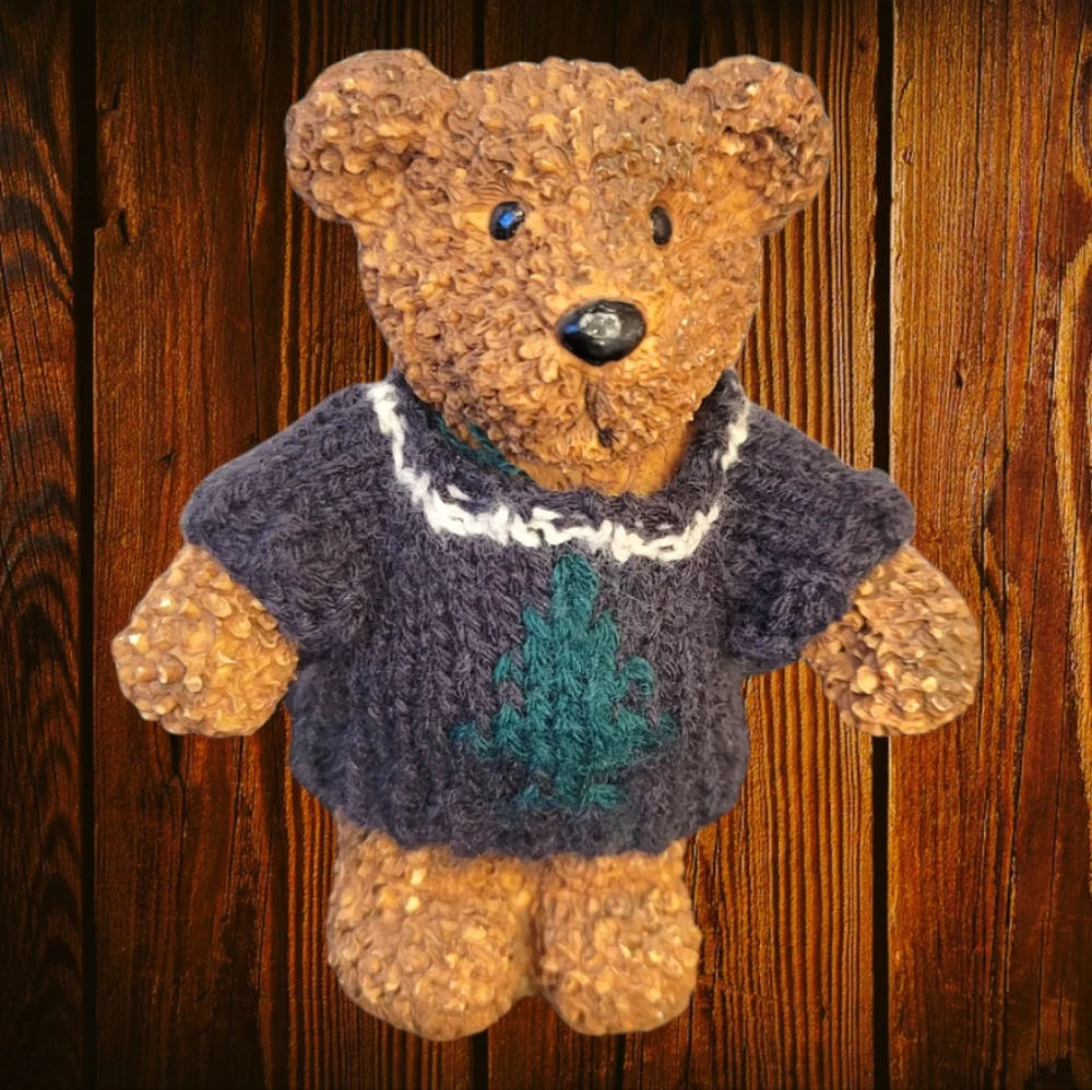 Vtg Bear Figurine Sweater Pine Christmas Tree